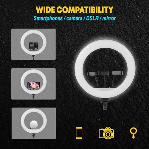 Image of LED Ring Light Kit 18'' Inch with Tripod Stand, Selfie Circle Light, Phone Holder, USB Powered, 3 Light Modes (Ring Light 18 inch Inch with 7Ft Stand)