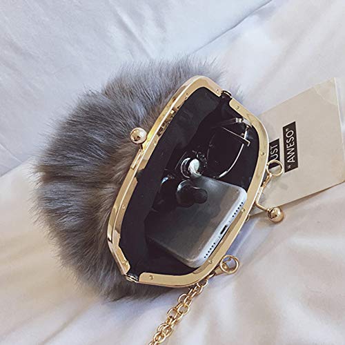 FHQHTH Faux Fur Purse for Women, Small Fuzzy Clutch Shoulder Bag, Vintage Satchel Evening Handbag3
