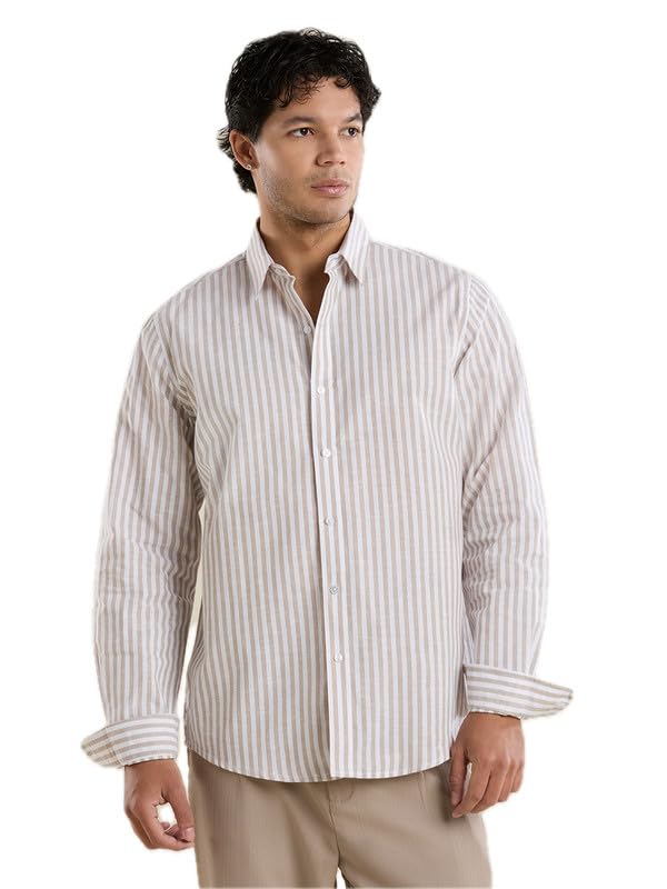 Image of Mark & Albert Mens Striped Linen Casual Shirt | Full Sleeves Mens Shirts | Stylish Shirt for Men