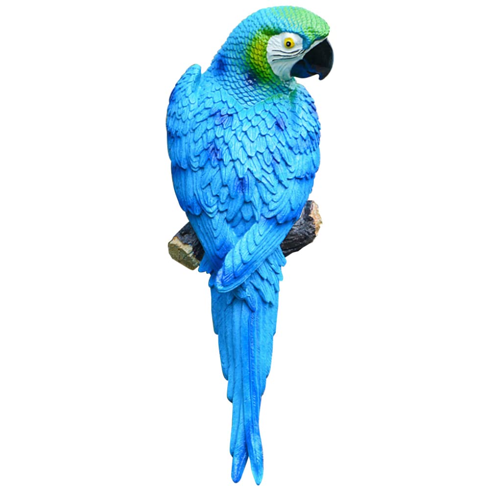 Wedhapy 12.2'' Hanging Parrot Garden Statue - Super Realistic Wall Mounted Resin Animal Sculpture for Patio Decor (Blue Left Parrot)