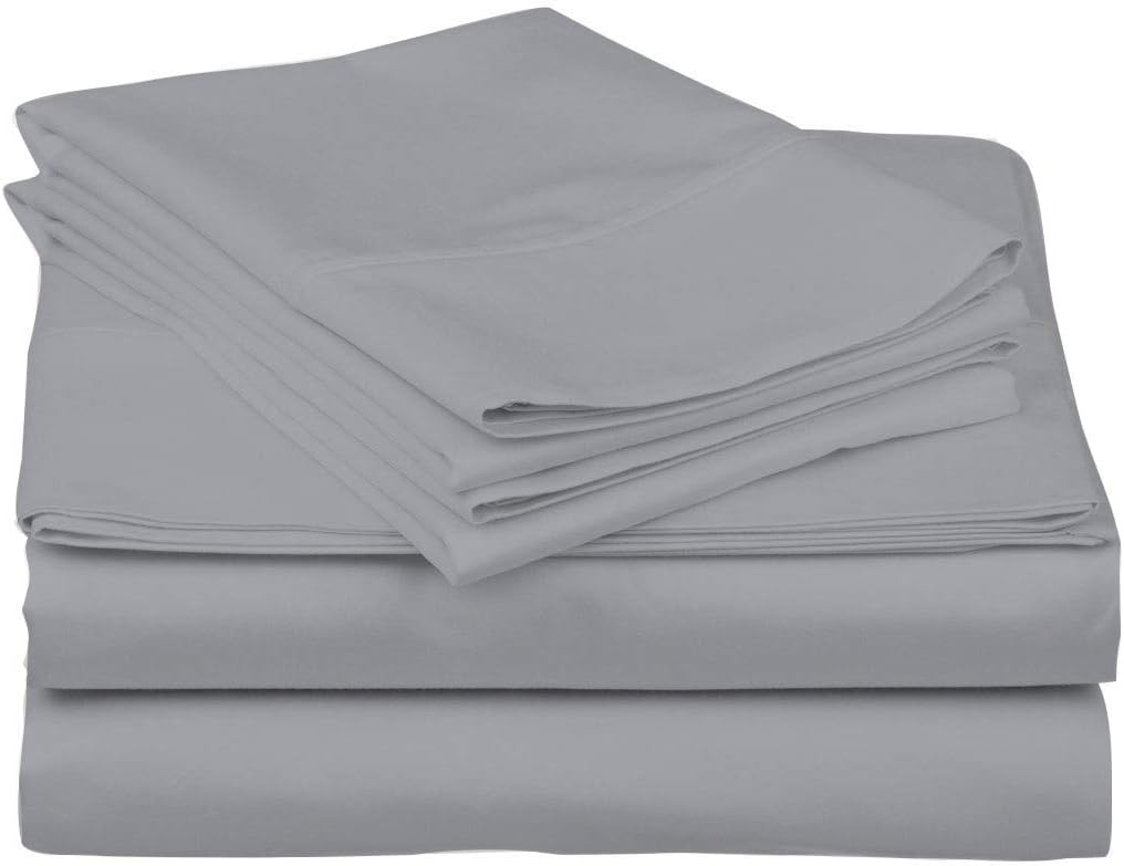 California King Waterbed Sheet-Set 4 Piece Attached with Fitted Sheet Cool Breathable and Ultra Soft Rich 100% Egyptian Cotton 21 Inch Deep Pocket (Silver Solid, California King)