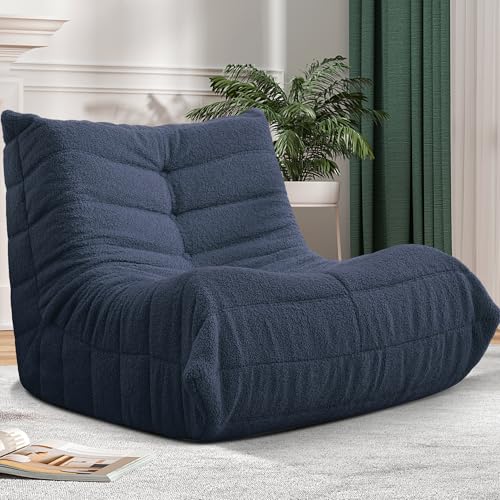 Image of Bean Bag Chair Big Sofa Beanbag Chair for Adults Fireside Chair Bean Bag Lounger with Memory Foam Filled for Home,Apartment or Gaming Venue (Blue Teddy)