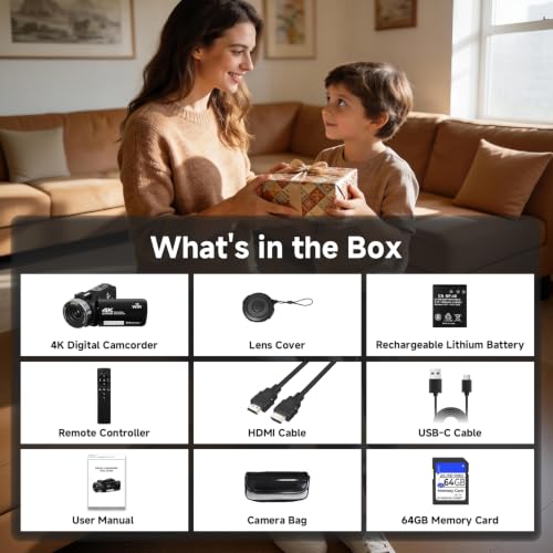 Video Camera, 4K Camcorder 56MP Digital Video Recorder 18X Zoom 3" 270° Rotation Touchscreen IR Night Vision, Wifi Vlogging Camera for YouTube 64GB Card Anti-Shake Remote Control Camera Bag Lens Cap by SMARTKLIK - Used condition - Image 8
