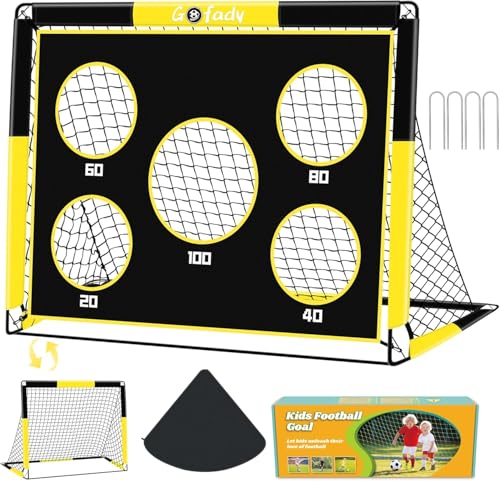 Gofady 2-in-1 Fußballtor für Kinder 150 * 120cm Tragbares & Stabiles Fussballtore mit 5 Zielbereichen 4 Erdanker und 1 Tragetasche Stabil für Garten Park Strand