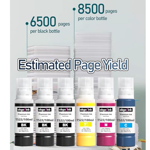 Image of 522 Ink Refill Bottles High Capacity T522 ET-2800 ET-4800 ET-2750 ET-2803 Compatible Replacement for epson 522 Ink for ET-2720 ET-2840 ET-4700 ET4800 ET-4810 3850 2760 2850 Ink (6 Pack) Black Color