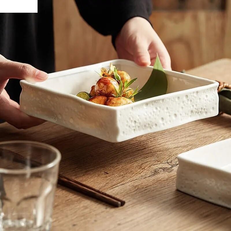 Piatti piani in ceramica per ristorante, quadrati, struttura roccia, spessa, piatto da dessert, snack, stoviglie per uso domestico, piatti freddi (A 16,5 cm)