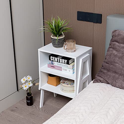 Forevich End Tables Stackable Side Table Bedroom Bamboo Nightstands Set Of 2 For Living Room Beside Table White #TOP1