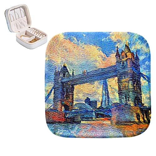 Boîte de rangement pour bijoux en cuir PU avec peinture à l'huile Pont de Londres