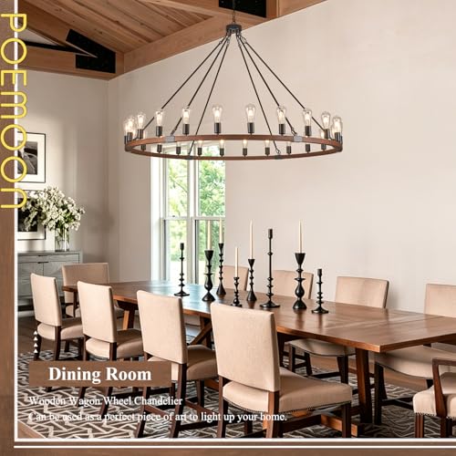 Image of Farmhouse Wooden Wagon Wheel Chandelier 24-Light 59 inch Light Fixture