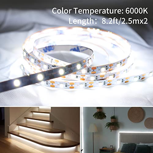 Newreach Usb Led Light Strip White With Battery Box (Batteries Not Included), 16.4Ft Daylight Led White Strip Lights Cuttable Leds For Bedroom, Mirror, Party, Camping, Birthday, Christmas, 8.2Ft X 2 #TOP1