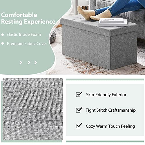 Giantex Storage Ottoman Footrest 31.5 Inch Fold-Able Toy Organizers With Removable Storage Bin, Padded Seat For Living Room, Bedroom, Hallway & Entryway Fabric Shoe Bench (Sliver) #TOP5