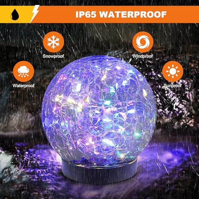 Solar Globe Lights Outdoor Waterproof-Solar Balls-Solar Garden Lights-Orbs for Outside 4 Pack Cracked Glass Ball for Lawn Patio Yard Backyard Decorations