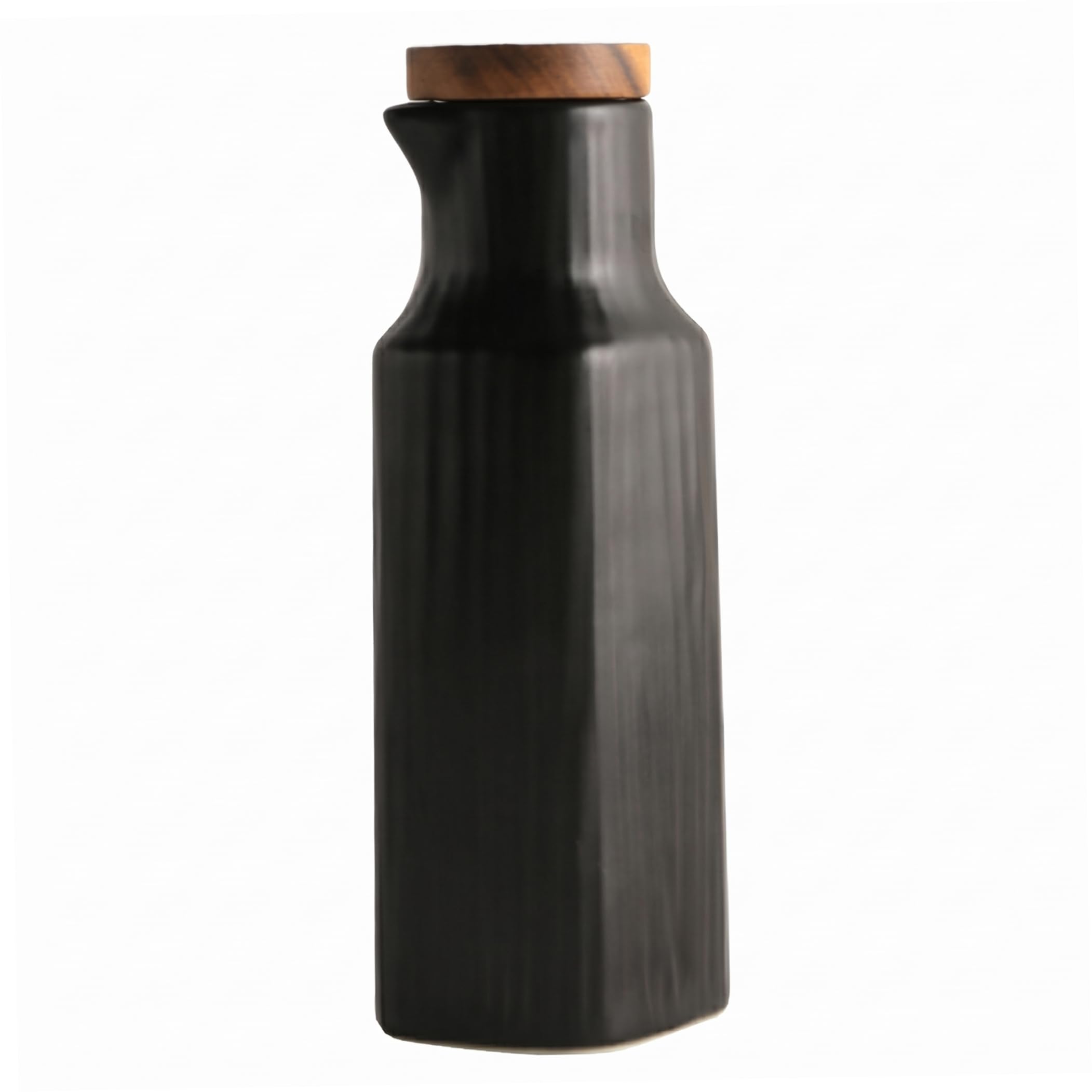 Bonalake Ceramic Olive Oil Dispenser Bottle, 300ml Olive Oil Dispenser With Leakproof Wooden Lid for Kitchen Cooking, Matte Black bottle