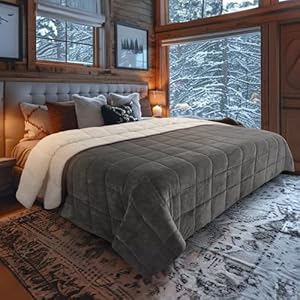 Sherpa Weighted Blanket King Size 20lbs – Reversible – Super Soft Fleece Material & Plush Sherpa Fabric on Other Side (Grey/White)