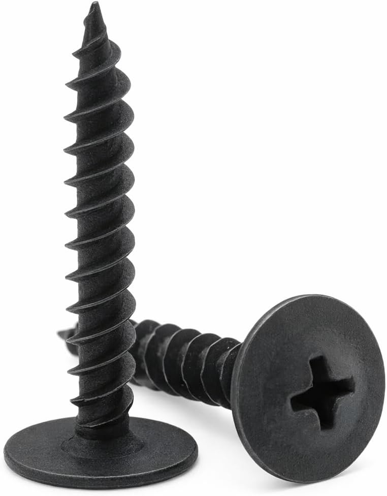 4.2mm x 32mm Wafer Head Self Tapping Screw, Black Phosphate, Modified Truss Head Wood Screws, Carbon Steel Fine Thread Phillips Drive, Pozi Flanged Head for Sheet Metal and Plasterboard (25 pcs)