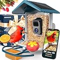 BIRDSFAVE Bird Feeder with Camera Solar Powered, 2K Live Arrival Alert Auto Capture Video with 32GB TF Card, AI Identify Smart Camera Bird Feeder Ourdoor Backyard Gift for Mom Dad Birdlover, 2.4G WiFi