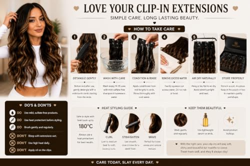 Image of Salon-Grade Clip-in Hair Extensions for Women, Imported Synthetic Hair, 6 PCS with 13 Secure Clips, Instant Volume, Natural Blend, Reusable Hair Volumizer (Brown with Golden Highlights, Curly /Wavy)