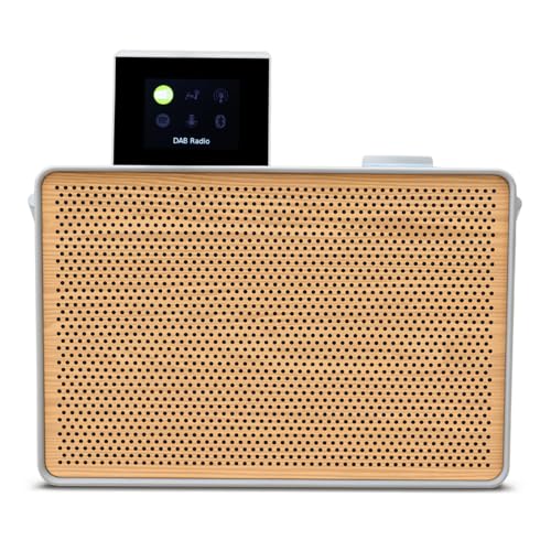 Pure Evoke Play – Stereoanlage in Kirschholzdesign, tragbares Musiksystem mit 40 Watt, Internetradio, DAB+, UKW, Bluetooth, Spotify Connect, Farbdisplay und Tragegriff – Weiß