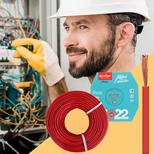 Image of KLICK Copper Wire with Triple Layer PVC Coating, Single Core Flexible Electric Cable for Domestic & Industrial Connections (1.0 mm, 90m Long, Red, 5 Pcs),KLKW05 5