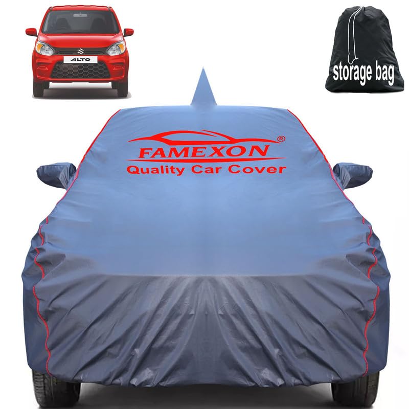 Image of Waterproof Car Body Cover Compatible for Maruti Alto 800 with Mirror Pockets, Scratchproof Car Cover Red Pipein Design Dust-Proof Sun Protection (Grey) LGWP6254