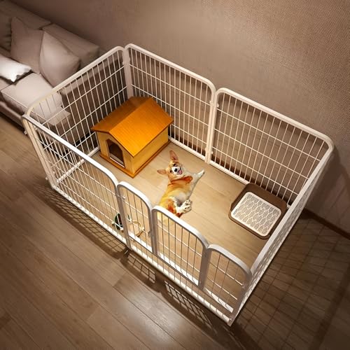 FOREENIU Metal Dog Playpen 6-Panel 27 Foldable Pet Playpen with Door Anti-Rust Exercise Fence Portable Dog Fence Indoor/Outdoor Dog Pen for Small Dogs Play (White)