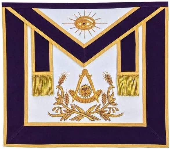 Masonic Past Master - Delantal bordado a mano doradoplata sobre azul o morado (dorado, morado), Púrpura