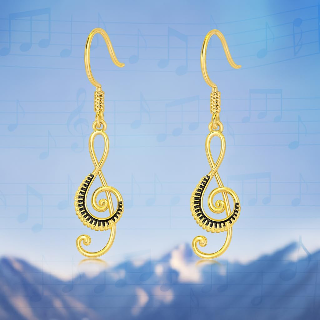 Musical Note Jewelry Set, 4-Piece Silver Treble Clef Design, Necklace Bracelet Earrings Keychain