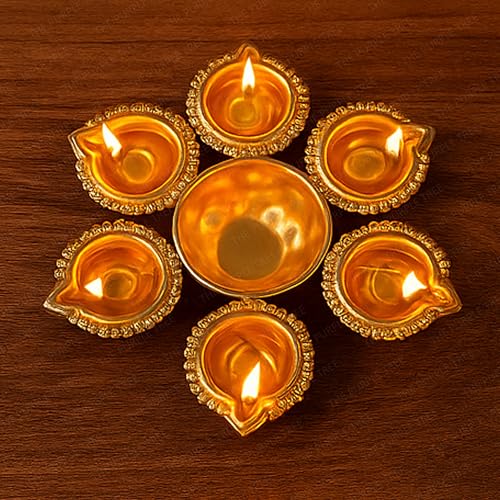 Image of The Purple Tree Mini Diya Urli Bowls with 5 diyas (Pack of 2) Diyas for Home Decor, Diwali Decorative Candle Holder, Candle Holder, Gifts for Housewarming, Candle Diya Holder