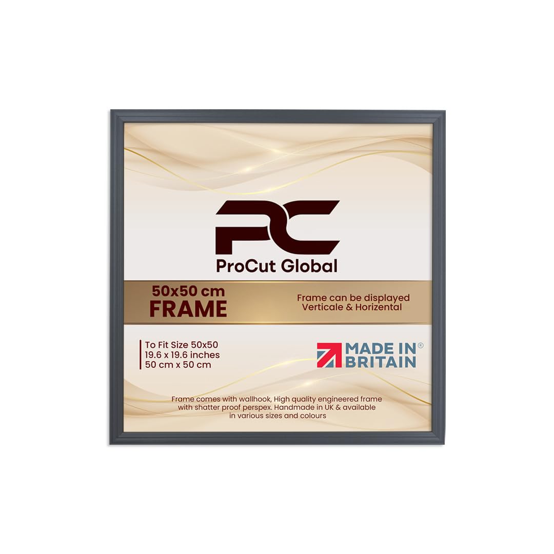Procut Global 50x50CM Dark Grey Picture Frames - Classic Wooden Photo Frame with Shatterproof Perspex for Wall or Tabletop - Perfect for Posters, Certificates & Prints - Sizes & Colors Available