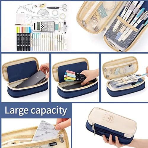 Image of Large Storage Pencil Case Big Capacity Pencil Pouch Organizer Stationery Case for Girls Boys Students College School Office Pen Pencil Box Office Pencil Pouch Aesthetic Pen Pencil case (Blue)