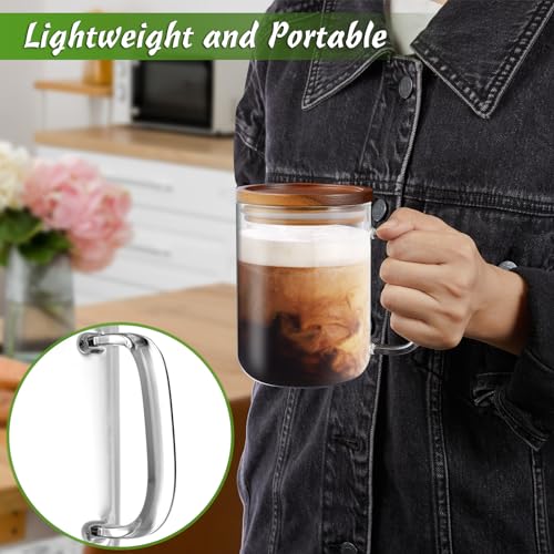 DRASTAR Glass Coffee Mugs, 20 oz Clear Coffee Cups with Acacia Wood Lid, Large Coffee Mug Set of 2, Tea Glass Cups with Handles, Glass Coffee Cups for Latte, Espresso, Tea - Thumbnail 6