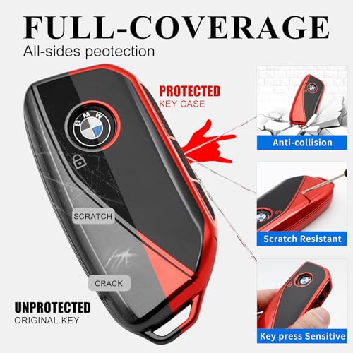 Image of Creativity For BMW X5 Key cover and Key chain accessories (Red set) | Advanced soft TPU key Case Suitable for BMW 2023-2026 New 5 7 Series iX XM IX3 i7 X1 X5 X6 X7 key