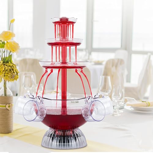 Drepint 3-stufiger Partybrunnen, 4L Trinkbrunnen mit LED Beleuchteter, Saft Und Weinbrunnen mit 5 Bechern, Klarer Getränkebrunnen Springbrunnen für Trinkspiele/Bar/Geburtstagsfeiern/Home Party