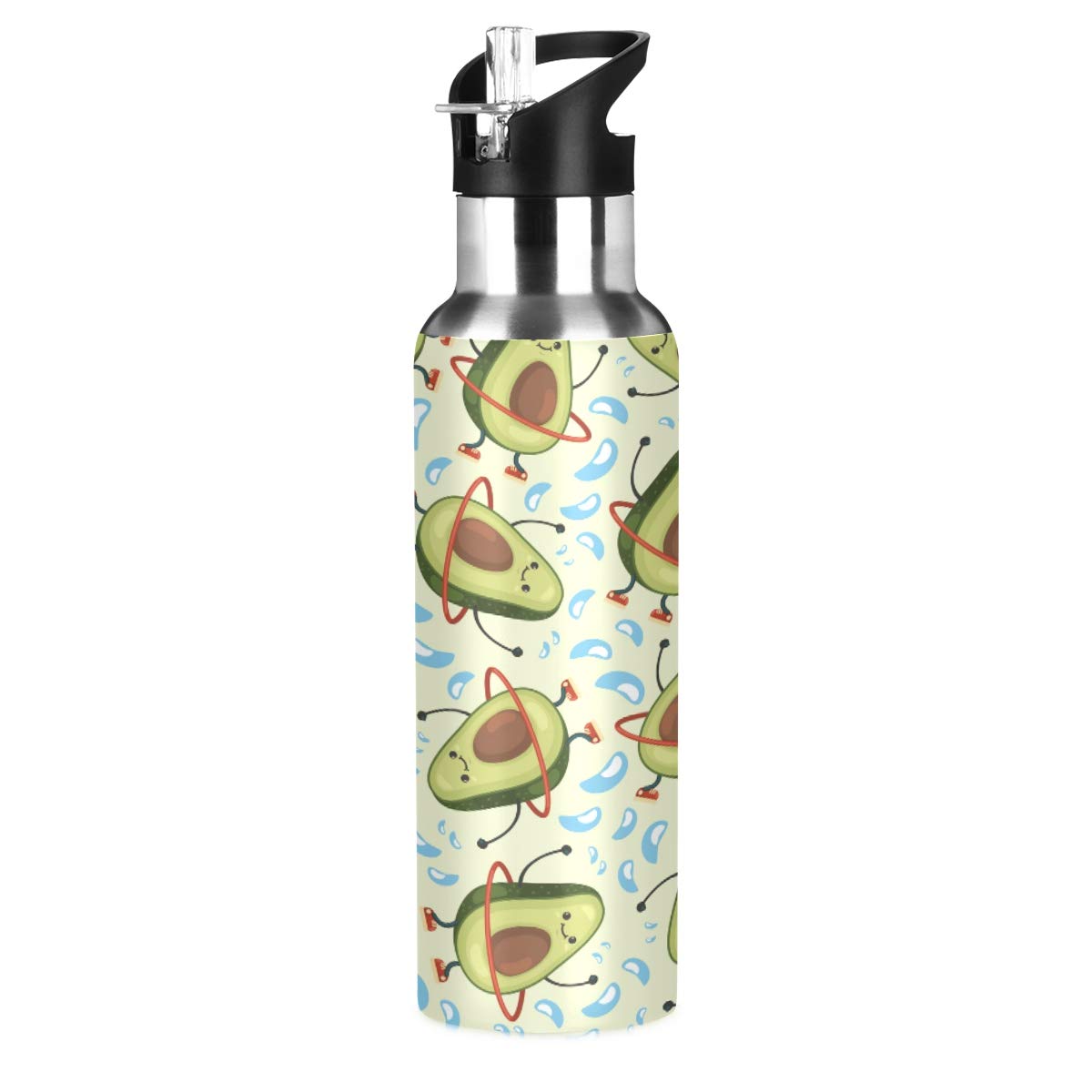 MNSRUU Avocado-Wasserflasche – Isoliert, Edelstahl, 20 Oz (600 Ml), Mit Strohhalm, BPA-frei