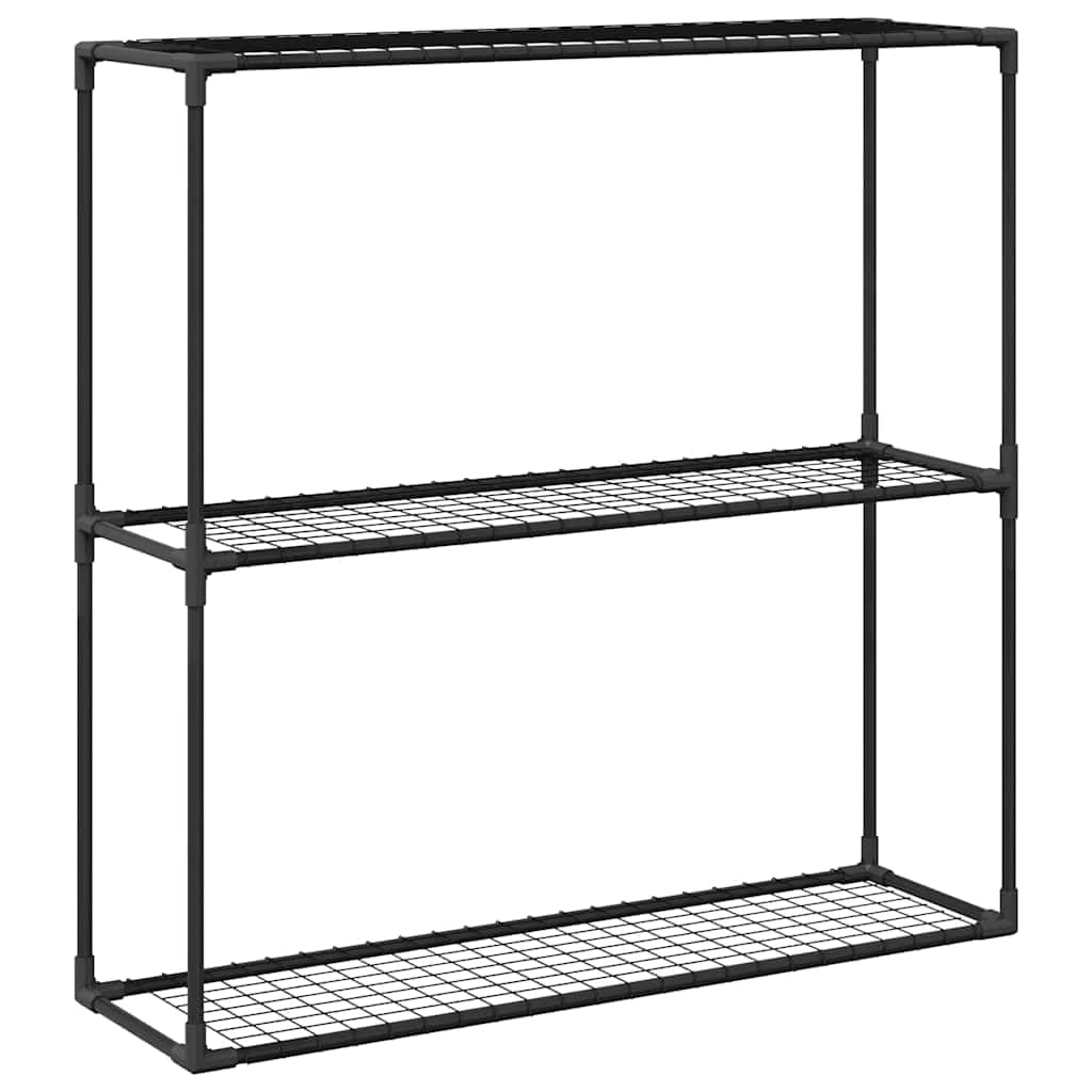 Moderno supporto per piante a 3 ripiani, nero, in acciaio, 100 x 32 x 102 cm, rettangolare, per esterni, con ripiani in rete per un drenaggio e una ventilazione ottimali, ideale