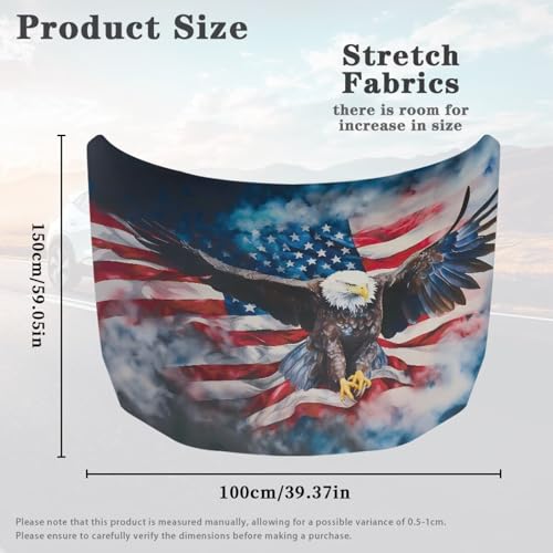Image of Renewold Stylish American Flag Eagle Print Car Hood Cover Protector Hood Covers for Cars Decorative Wrap Blanket Women Men Automotive Exterior Accessories for Most Sedan Small SUV Truck