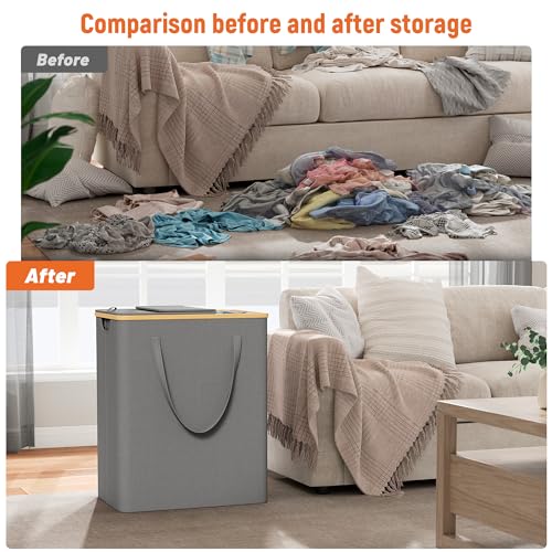 Raybee 170L Laundry Hamper with Lid 3 Section, Extra Large Laundry Basket with 3 Removable Bags, Laundry Basket Organizer for Bedroom, Laundry Room, Dorm, Clothes Hamper, Grey