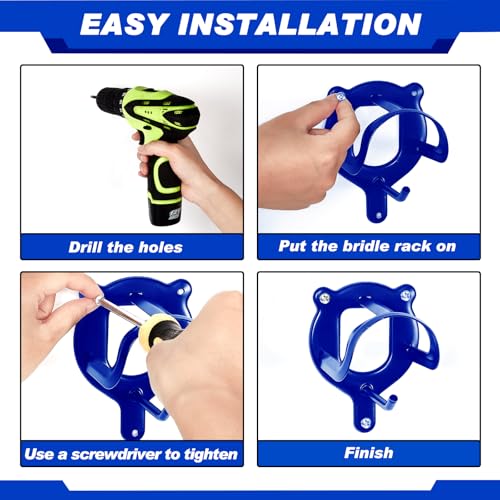 Image of Dunzy 3 Counts Horse Bridle Rack Bracket Bridle Hooks Tack Storage Halter Hanger Metal Holder with Tubes and Screw for Horse Barn Supplies (Sapphire Blue)
