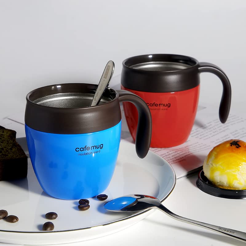 304 Stainless Steel Double Layer Vacuum Insulation Cup Japanese Style With Handle Coffee Marker Water Glass, Red with cover