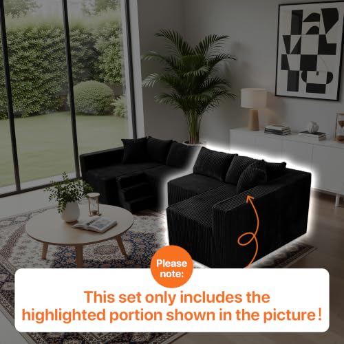 Image of Claiks 64 inch Boneless Couch, Only Right Chaise Sofa, Black