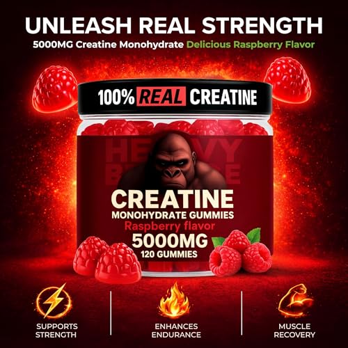 Image of Creatine Monohydrate Gummies 5g Sugar Free Creatine with Vitamin B12 and L-Taurine | Muscle Growth for Men and Women | Low Calorie Formula 120 Gummies for 30 Servings, Raspberry