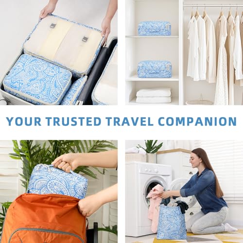 Image of BAGAIL 8 Set Packing Cubes Luggage Packing Organizers for Travel Accessories-Blue paisley