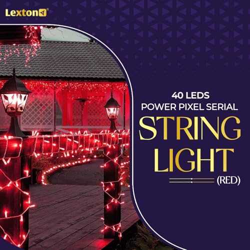 Image of Lexton 40 LED Power Pixel Serial String /Fairy Light | Plug Sourced | Suitable for Home & Outdoor Decoration, Diwali, Christmas, Ramadan, Wedding, Party, Festival (Pack of 1, Red)