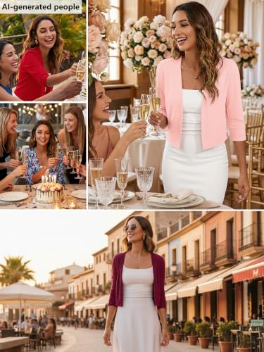 Image of Heymoments Women's Thin Shrugs 3 /4 Sleeve Lightweight Cropped Sweaters Open Front Cardigan for Dress