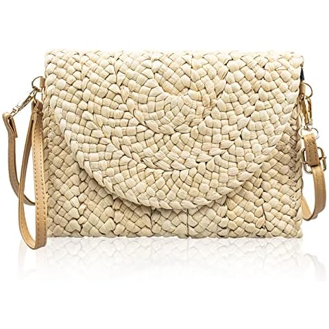 Grantop Women's Handmade Straw Clutch Purse Cover