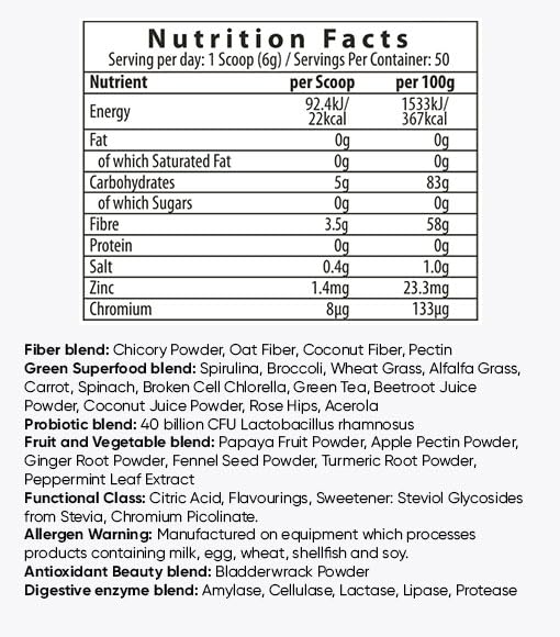 Herboxa SUPER GREENS Complément alimentaire en poudre avec racine de chicorée zinc et chrome saveur pêche glacée 50 portions