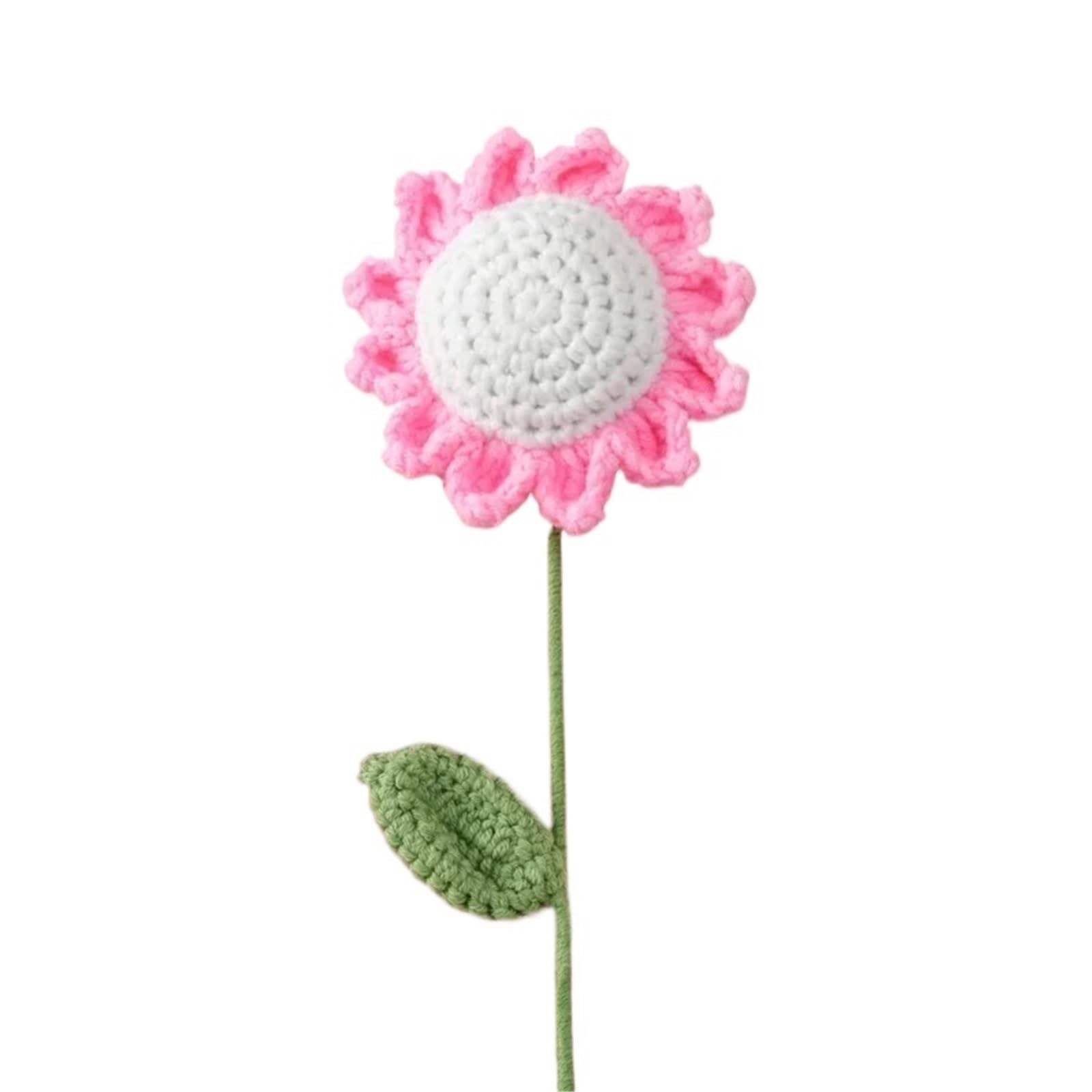 EXKURPOO crochet plant 2pc Knit Sunflower Bouquet Crochet Flowers Graduation Flower Wedding Party Decor Friends Flores A for home