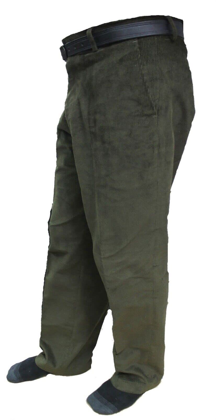 Adults Smart Corduroy Trousers Cords Cotton Office Pants Mens Straight Bottoms Formal Trousers (Olive Waist 34"/ Inside Leg 31")