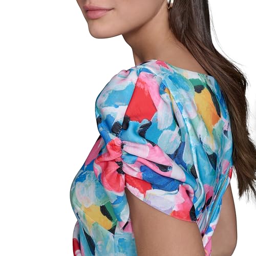 Image of KARL LAGERFELD Short Ruched Sleeve Jewel Neck Sheath Mini Dress