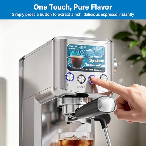 Image of XIXUBX 20 Bar Espresso & Cold Brew Coffee Maker with Milk Frother, 42oz Removable Tank, Stainless Steel, Perfect for Cappuccino, Latte, Home & Office, Silver